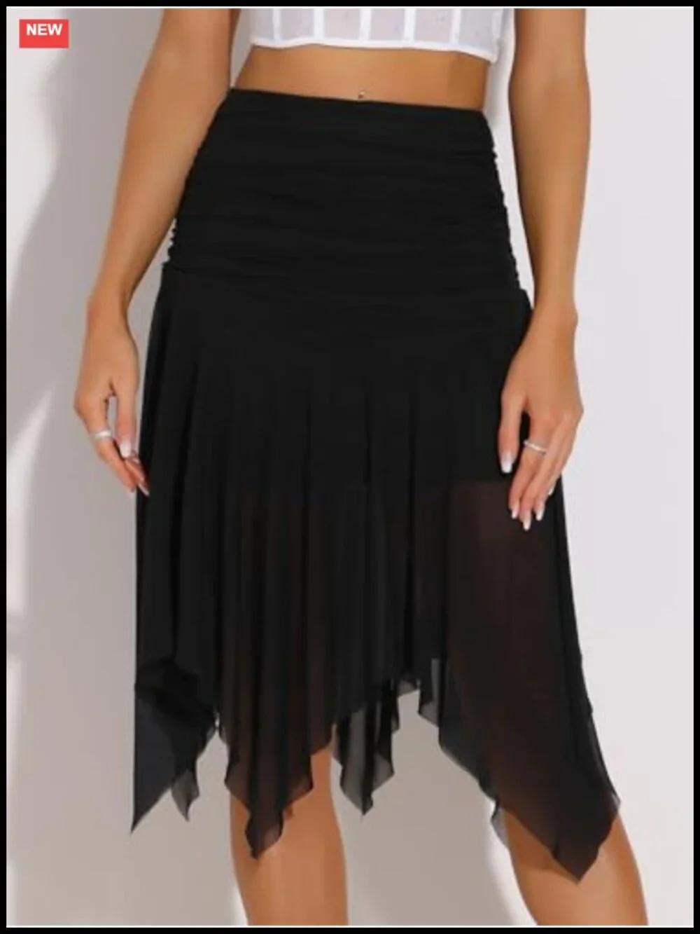 High Low Ruched Midi Dance Skirt for Women Asymmetrical Flowy